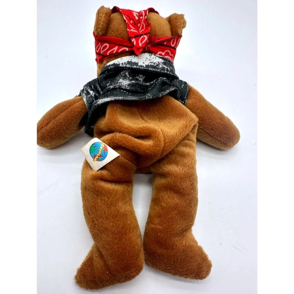 Plushland Biker Bear 2000 Brown Teddy Plush Red Bandana Black Vest 9 Inch 99-018